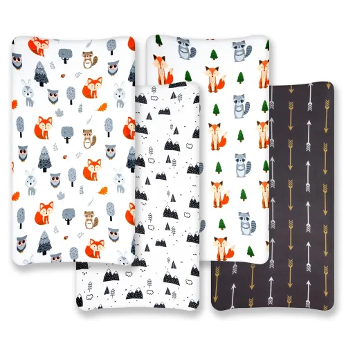 Miniatura 3 de Juego de 4 fundas para cambiador con diseño de animales del bosque, neutro, unisex, ajustadas, para bebés niños o niñas Zorro