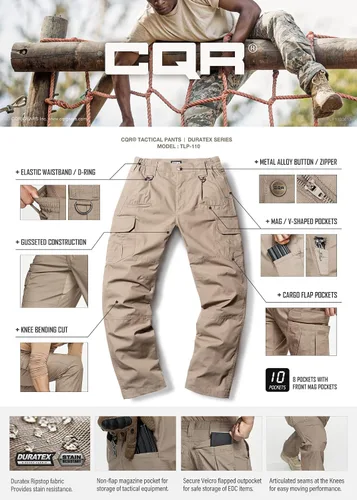 Miniatura 7 de CQR Pantalones tácticos tipo cargo para hombre, tejido ripstop, resistentes al agua, ligeros, EDC para artículos de uso diario, para trabajo
