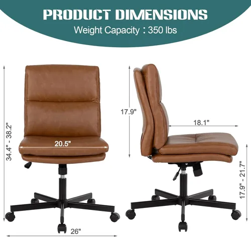 Miniatura 2 de LUCKWIND Silla de escritorio de oficina sin brazos con ruedas, silla de trabajo giratoria cruzada con espalda media, silla de tocador acolchada