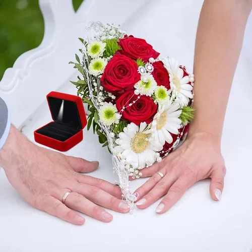 Miniatura 6 de GBYAN Ring Box for Wedding Ceremony Velvet Couple Ring Holder Double Slot Jewelry Storage Box for Engagement