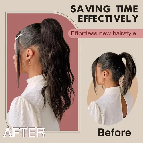 Miniatura 6 de Felendy Extensión de cola de caballo de 18 pulgadas, mezcla de rubio ceniza, marrón oscuro, rizado, ondulado, con clip, extensiones de cabello largo