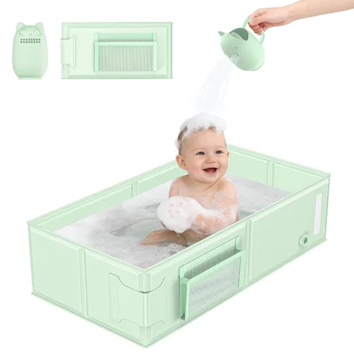 Miniatura 10 de Bañera plegable para bebé, convierte la ducha en bañera, bañera portátil 2 en 1 para niños pequeños con taza de enjuague, sin montaje, fácil de Rosa