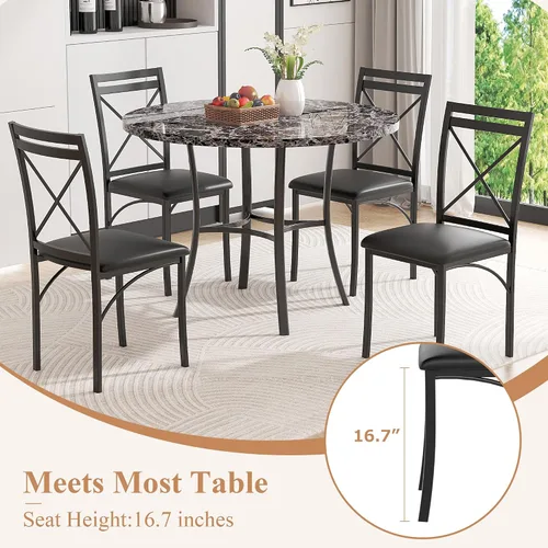 Miniatura 5 de VECELO Juego de 4 sillas de comedor de metal, patas de acero y asientos acolchados de piel sintética para cocina, sala de estar, color negro