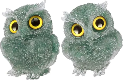 Miniatura 10 de TUMBEELLUWA Juego de 2 mini adornos de figura de búho de cristal de amatista, estatuas decorativas de búho de resina para mesa de oficina en casa