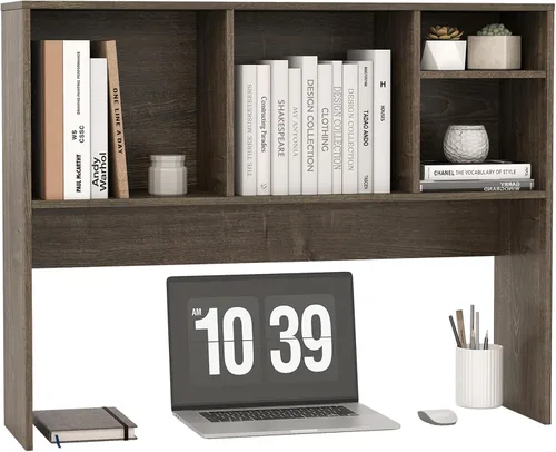 Miniatura 32 de LDAILY Desktop Bookshelf, 2-Tier Office Desk Shelf Organizer Desk Hutch with 4 Shelves, 37’’L Wood Storage Rack Display Shelf for Computer Desk