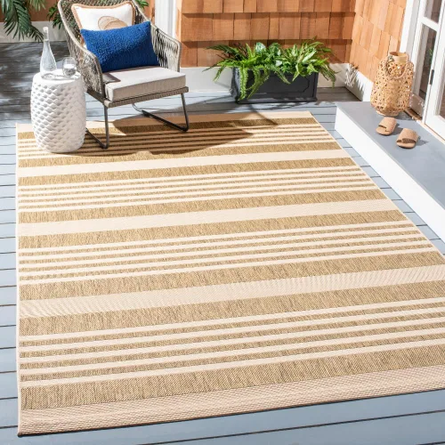 Miniatura 90 de SAFAVIEH Courtyard Collection - Alfombra decorativa, 2.3 x 5 pies, beige y verde oscuro, para interior/exterior, resistente a la intemperie