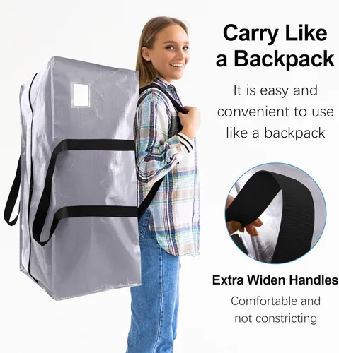Miniatura 4 de VELVETSURE - Bolsas de almacenamiento extragrandes y de alta resistencia para mudanza, con asas y cremalleras, correas de mochila, asas grandes