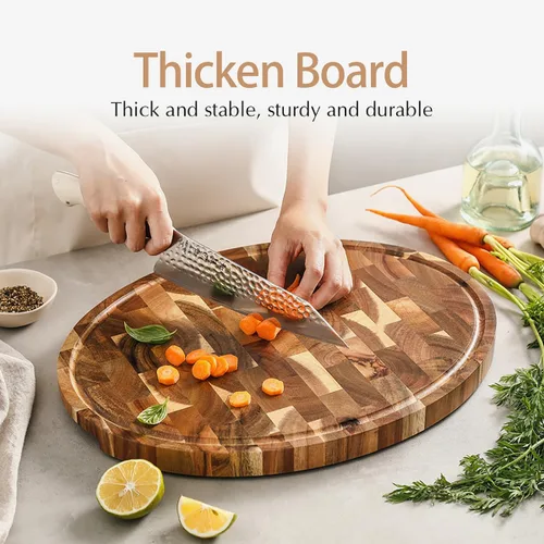 Miniatura 5 de HEZHEN Tabla de cortar rectangular de madera de acacia de grano final, 15.75 x 11.22 x 0.98 pulgadas, tabla de queso y placa de cocina