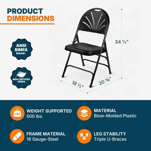 Miniatura 3 de OEF Furnishings OEF1100 Series - Sillas plegables de plástico de alta resistencia, sillas comerciales para eventos con soporte triple y capacidad