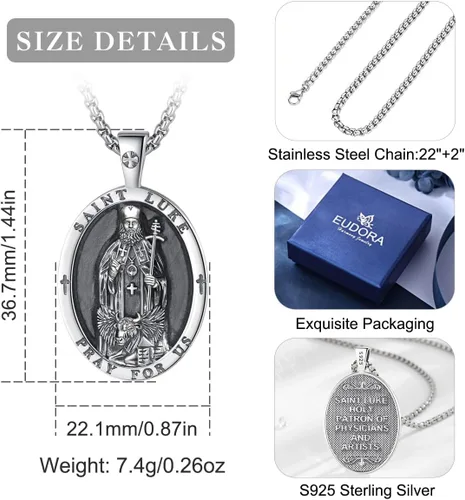 Miniatura 213 de EUDORA Collar de plata de ley 925, San Cristóbal y San Benito, San Miguel, Virgen María, San Judas Tadeo, Cruz de Buen Pastor y Arcángel, Medalla