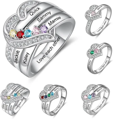 Wendy Made Birthstone Rings for Women Custom Mother Daughter Rings for Mom Personalized Name Rings for BFF Ring Friendship Rings for Women Girls