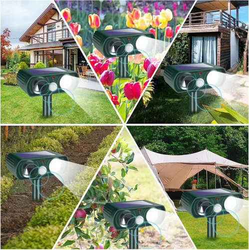 Miniatura 6 de Repelente solar de animales, paquete de 4 repelentes ultrasónicos de animales al aire libre con sensor de movimiento y luz intermitente