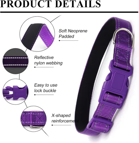 Miniatura 3 de Collar reflectante personalizado para perro, nombre bordado personalizado y número de teléfono, acolchado de neopreno suave y nailon transpirable