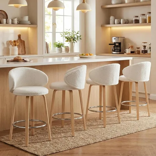 Miniatura 9 de HEAH-YO Juego de 2 taburetes de bar modernos de 26 pulgadas de altura de mostrador con respaldo de barril y patas de madera, taburete de cocina