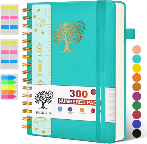 Miniatura 30 de Cuaderno grande en espiral para mujeres y hombres, 300 páginas rayadas numeradas, con rayas universitarias, cuaderno encuadernado en espiral de tapa