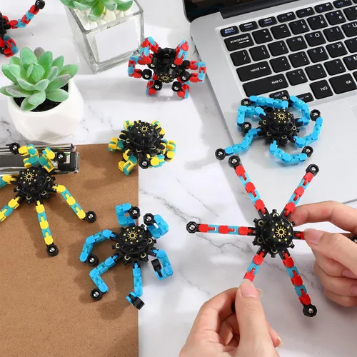 Miniatura 7 de Junkin 100 juguetes sensoriales divertidos a granel, transformable Fidget Spinner Chain Robot Finger Toy para aliviar el estrés en espiral
