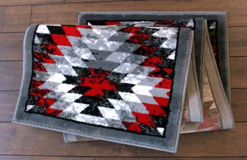 Miniatura 4 de Masada Rugs, Stephanie Collection - Alfombra de área del suroeste de nativos americanos, diseño desgastado 1106 rojo, gris, blanco y negro