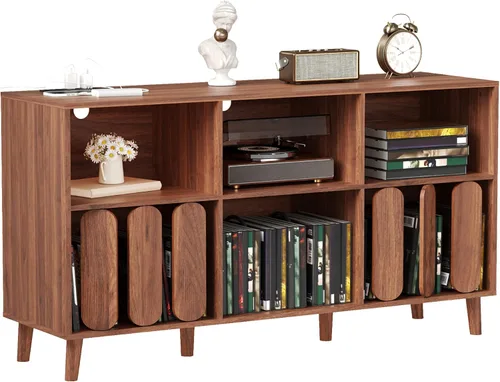 Miniatura 3 de Soporte grande para tocadiscos, mesa de tocadiscos, soporte de almacenamiento de discos de vinilo, organizador de armarios con toma de corriente