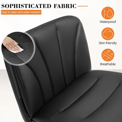 Miniatura 6 de FelixKing Silla Criss Cross con Ruedas, Silla de Oficina con Patas Cruzadas, Silla de Tocador de Escritorio Ancha sin Brazos con 2 Capas de Negro