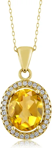 Miniatura 82 de Gem Stone King Collar con colgante de plata chapada en oro amarillo de 18 quilates de 0.433 x 0.354 in con piedra natal ovalada para mujer