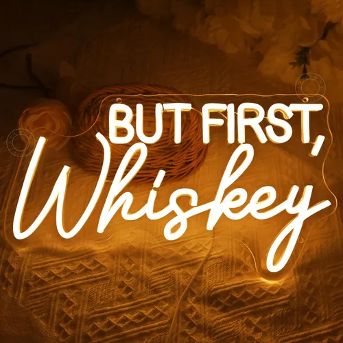Miniatura 5 de SYLHOME Letrero de luz LED de neón "But First Whiskey", para el hogar, bar, dormitorio, pub, letrero de pared, decoración de boda, cumpleaños
