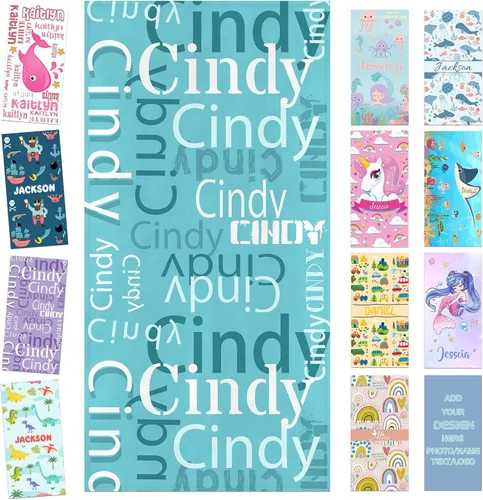 Miniatura 36 de Toalla de playa personalizada para niños, toallas de playa personalizadas de poliéster de secado rápido con nombres para niñas y niños, 30 x 60