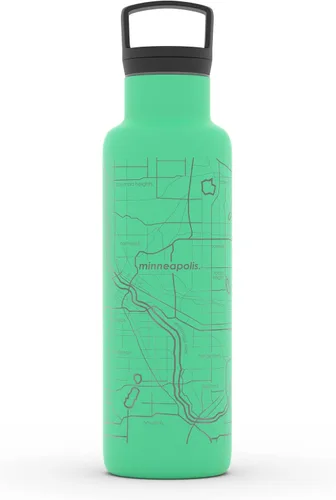 Miniatura 158 de Well Told Botella de agua aislada con mapa de Washington DC grabado, botella de acero inoxidable grabada (21 onzas, blanco) botella aislada de mapa