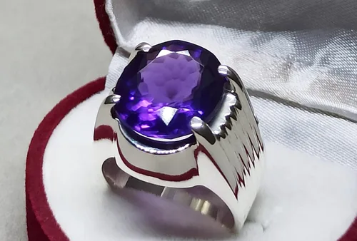 Miniatura 5 de Oval Cut 12 Carat Deep Purple Amethyst Mens Plain Ring Sterling Silver 925 Handmade Amethyst Ring Gift for Him