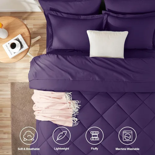 Miniatura 2 de CozyLux - Juegos de edredón tamaño completo púrpura de 7 piezas, juegos de ropa de cama en una bolsa, juego de cama de lujo suave para todas