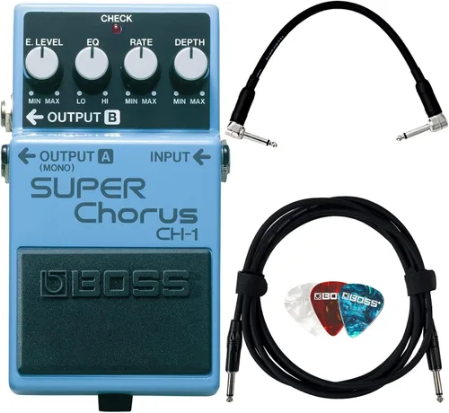 Boss Paquete CH-1 Super Chorus con cable de instrumento Gearlux, cable de conexión y púas