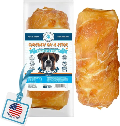 Texas Pet Company Golosinas de pollo para perros, suaves, crujientes y masticables para perros envueltas en cuero crudo, golosinas grandes para