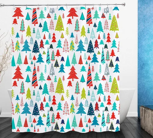 Miniatura 3 de Cortina de ducha con diseño de árbol de Navidad, acuarela, árbol de Navidad, invierno, vacaciones, tela de poliéster, cortina de ducha de baño, 72 x