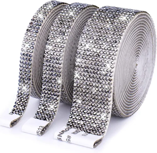 Miniatura 10 de 3 rollos / 6.6 yardas, cinta autoadhesiva de diamantes de imitación de diamantes de imitación, diamantes de imitación para manualidades, decoración
