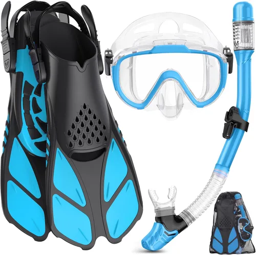 Miniatura 8 de Ubekezele Equipo de esnórquel para adultos, hombres y mujeres, juego de esnórquel 4 en 1 con máscara de buceo con vista panorámica, antivaho