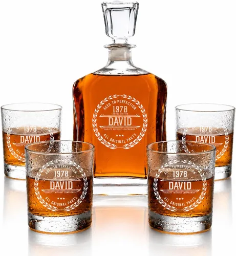 Decantador de whisky personalizado - 4 diseños - Regalos de cumpleaños para hombres 2025, papá, esposo, él, novio - Regalos de whisky para hombres -