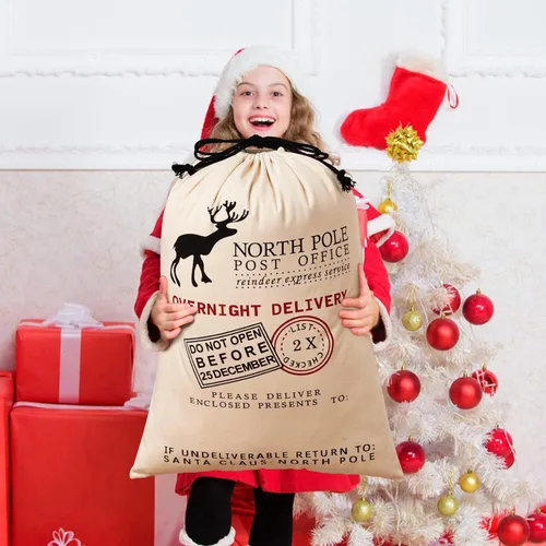 Miniatura 7 de HBlife Saco de lona de Papá Noel, bolsas grandes de Papá Noel de 19.7 x 27.6 pulgadas para regalos, sacos de Navidad personalizados para regalos