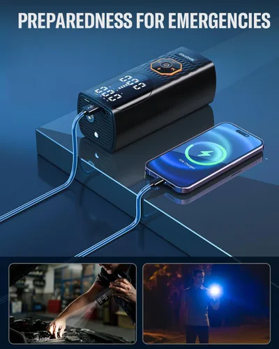 Miniatura 6 de Inflador de neumáticos, compresor de aire portátil, bomba de aire de 160 PSI para neumáticos de automóvil con medidor de presión digital, luz LED e