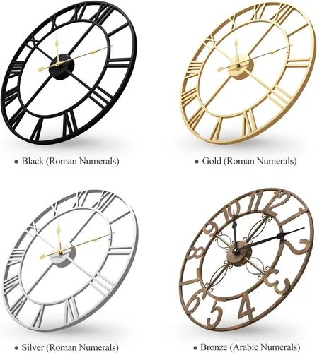Miniatura 6 de Reloj de pared negro de 16 pulgadas decorativo, moderno reloj de metal para sala de estar, funciona con pilas, silencioso, sin tictac, números