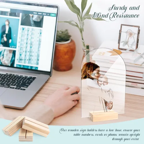 Miniatura 6 de Bercoor Paquete de 5 carteles acrílicos de arco transparente en blanco de 5 x 7 pulgadas con soportes de madera, hoja acrílica arqueada, números