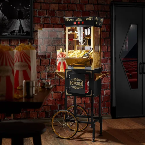 Miniatura 2 de Olde Midway Máquina de palomitas de maíz estilo cine con carrito y hervidor de 8 onzas - Negro, estilo vintage con ruedas