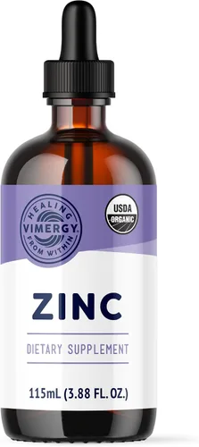 VIMERGY Suplementos orgánicos de zinc USDA para mujeres y hombres (7.5 mg de zinc líquido por porción), apoyo inmunológico de absorción rápida,
