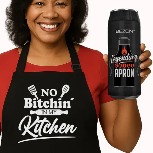Miniatura 17 de BEZON Delantal de parrilla divertido para hombres – Envase de regalo de lata de cerveza – Divertido regalo de barbacoa para papá, esposo o amigo