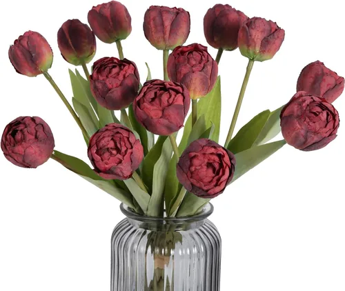 Miniatura 29 de IPOPU 24 tulipanes artificiales de tacto real para decoración, tulipanes falsos, arreglos florales, tulipanes artificiales sintéticos, decoración