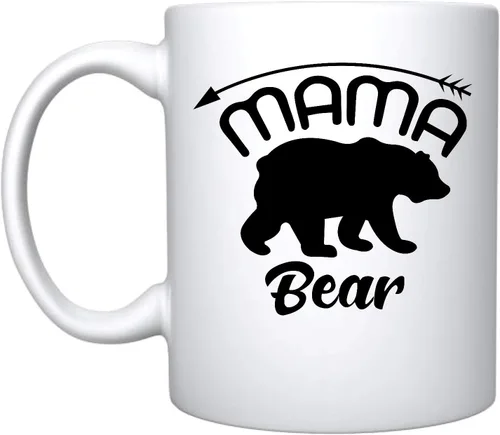 Veracco Mama Bear Arrow - Taza de café de cerámica blanca, taza de té, divertido regalo de cumpleaños para el día de la madre, para mamá, abuela,