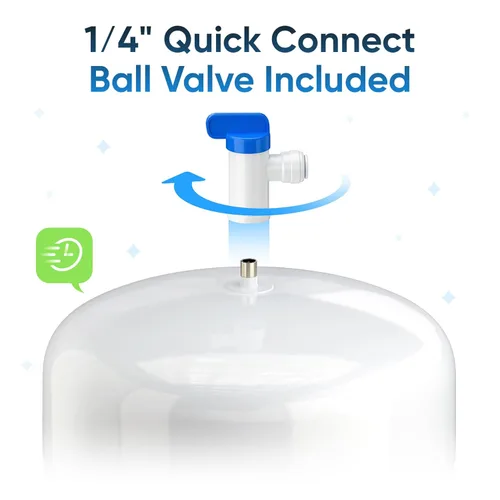 Miniatura 6 de Tanque de almacenamiento de agua a presión - Tanque de agua de ósmosis inversa con conexiones de acero inoxidable y válvula de bola - Sistema