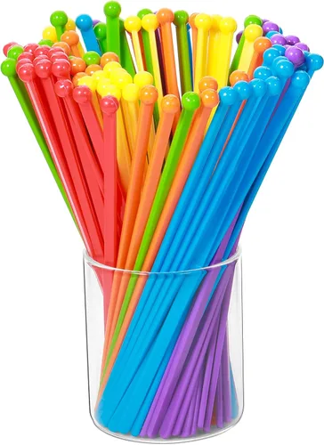 Miniatura 10 de Mudder 100 unidades desechables de plástico redondo superior cristal Swizzle Sticks (dorado)