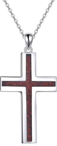 YFN Collar de cruz de plata de ley con colgante de cruz religiosa, regalo cristiano para mujeres y hombres