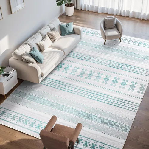 Miniatura 8 de Alfombras de 6 x 9, alfombras grandes lavables con flores estilo boho, alfombra de pelo bajo antideslizante y ultradelgada, alfombra para puerta