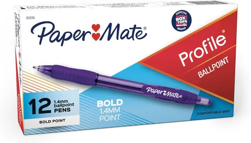 Miniatura 9 de Paper Mate Profile Bolígrafos retráctiles de punta redonda, negrita, 1.4mm, colores surtidos, 12 unidades - Para la vuelta a clases, hogar, oficina