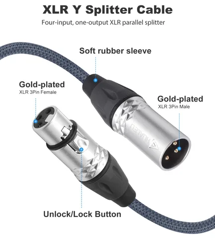 Miniatura 3 de Cable de audio divisor en Y de 3 pines, 3 pines, 1 hembra a 4 machos, cable de conexión paralela XLR de 4 vías, entrada única a cuatro salidas